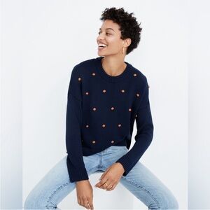 Madewell Wellesley Bobble Pullover Sweater Navy Blue Burnt Orange